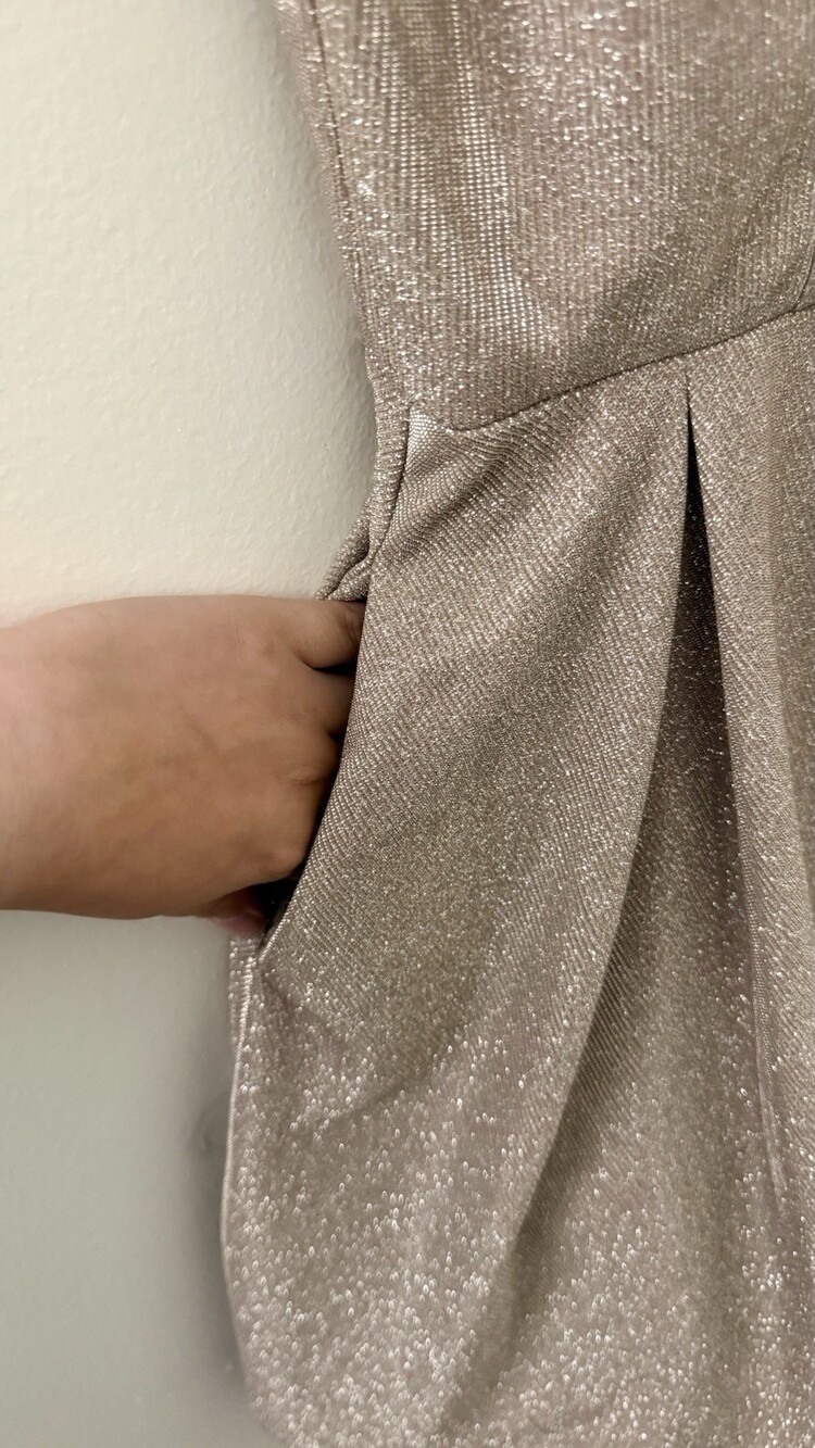 B. Darlin Party Pink Metallic Glitter Fit Flare Mini Dress 7/8 with Pockets - NW - Picture 3 of 5